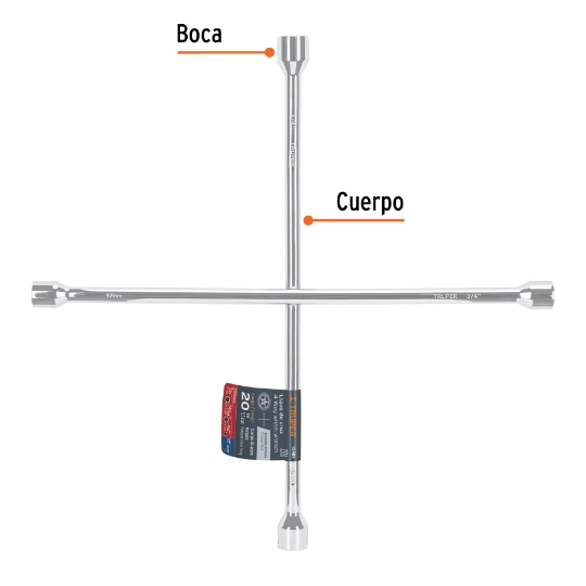 Llave de cruz 20" pulida y cromada, TRUPER