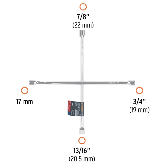 Llave de cruz 20" pulida y cromada, TRUPER
