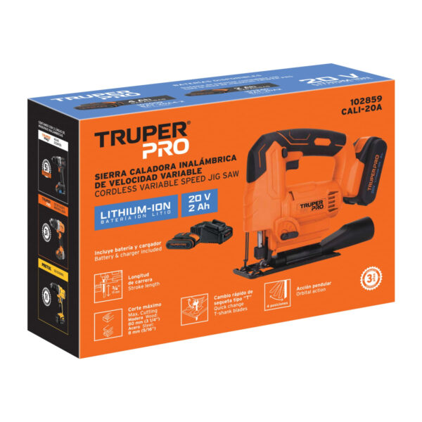 Sierra caladora inal. 20V, 1 bat. 2Ah, 1 carg. TRUPER PRO