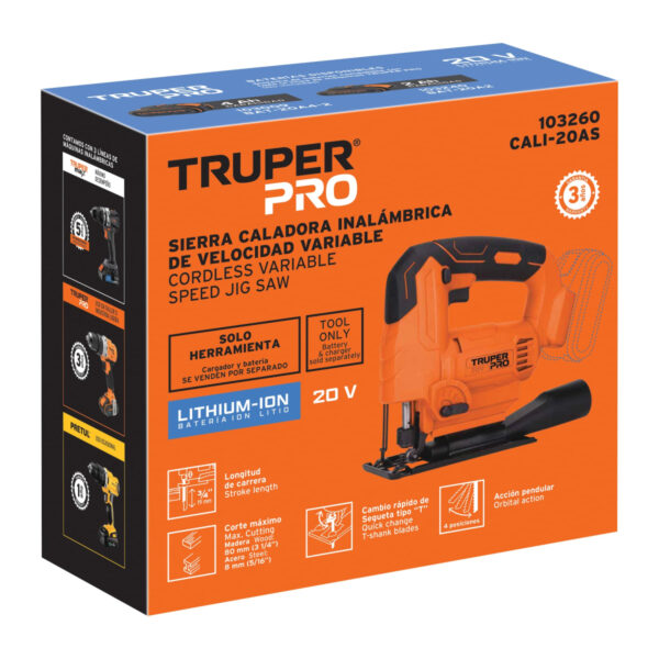 Sierra caladora inal. 20V, s/accesorios, TRUPER PRO