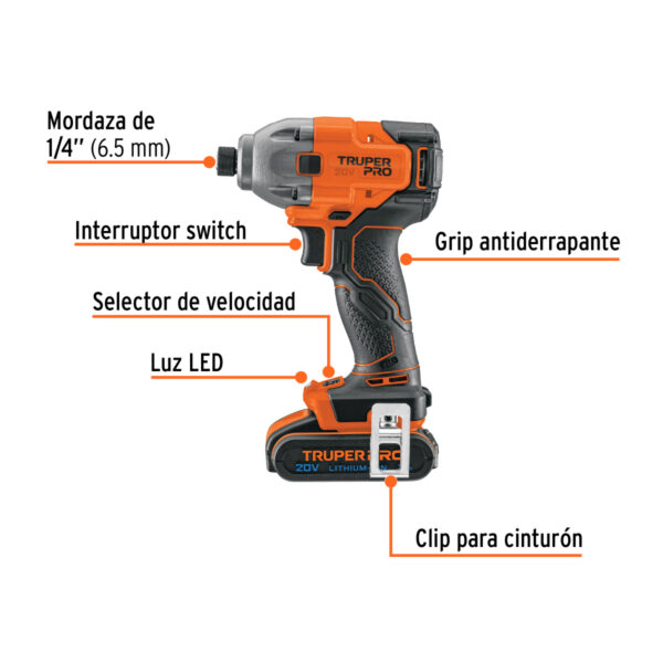 Destornillador de impacto 1/4", 20V, 1 batería 2Ah, PRO
