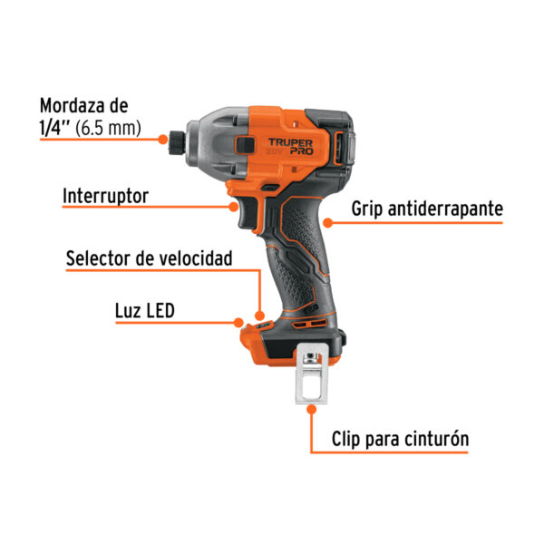 Destornillador de impacto 1/4", 20V, sin accesorios, PRO