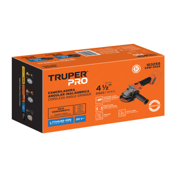 Esmeriladora 4-1/2", 20V, sin accesorios, TRUPER PRO