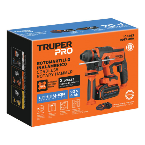 Rotomartillo SDS Plus 20V, 2 J, 1 batería 4Ah, TRUPER PRO