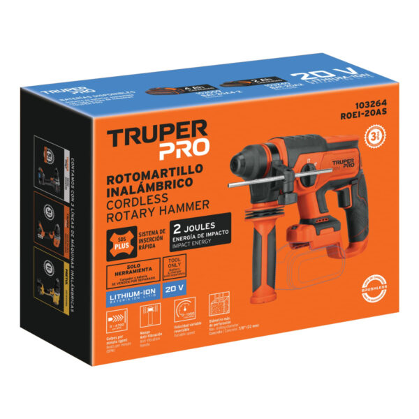 Rotomartillo SDS Plus 20V, 2 J, sin accesorios, TRUPER PRO