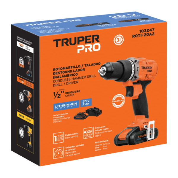 Rotomartillo 1/2", 20V, 1 batería 2Ah, PRO