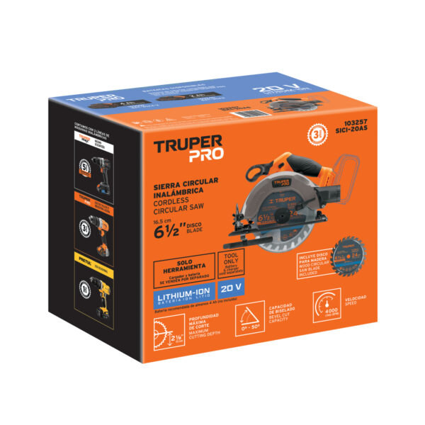 Sierra circular 6-1/2", 20V, sin accesorios, TRUPER PRO