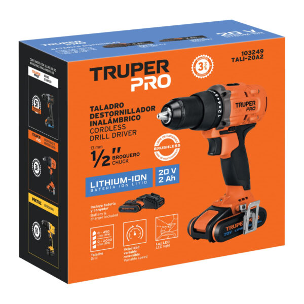 Taladro 1/2", 20V, 1 batería 2Ah, PRO