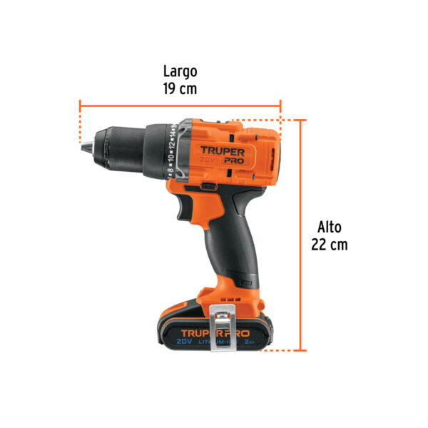 Taladro 1/2", 20V, 1 batería 2Ah, PRO