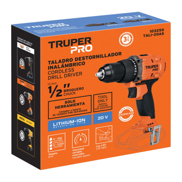 Taladro 1/2", 20V, sin accesorios, PRO