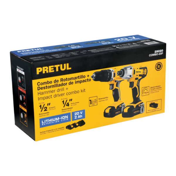 Combo rotomartillo/destornillador impacto, 20V, PRETUL