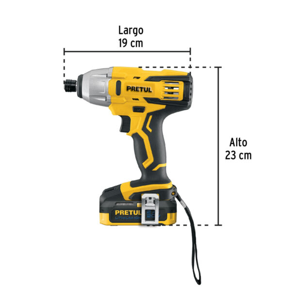Destornillador de impacto 1/4", 20V, 1 batería 2Ah, PRETUL