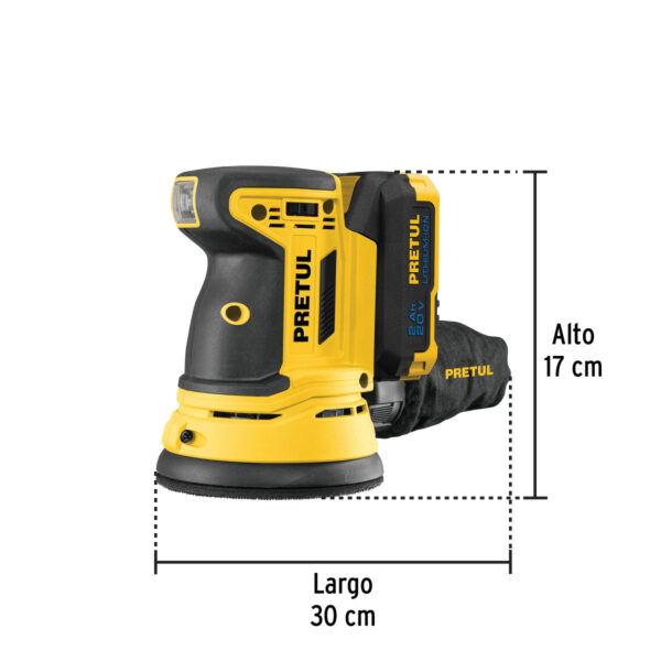Lijadora roto-orbital 5", 20V, 1 batería 2Ah, PRETUL