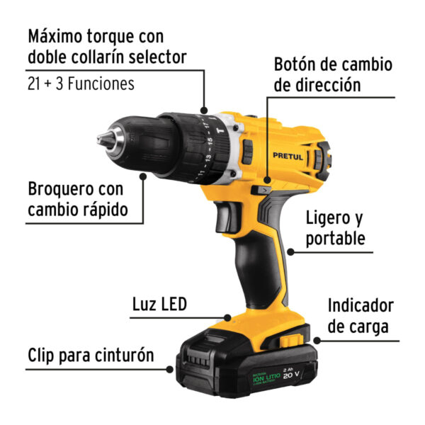Kit rotomartillo 1/2", 20V, 32 accesorios, PRETUL