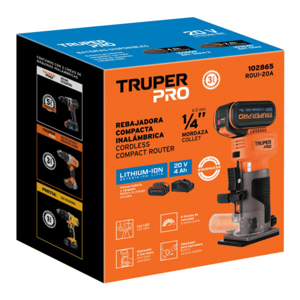 Router (Rebajadora) 1/4", 1 batería 4 Ah, TRUPER PRO