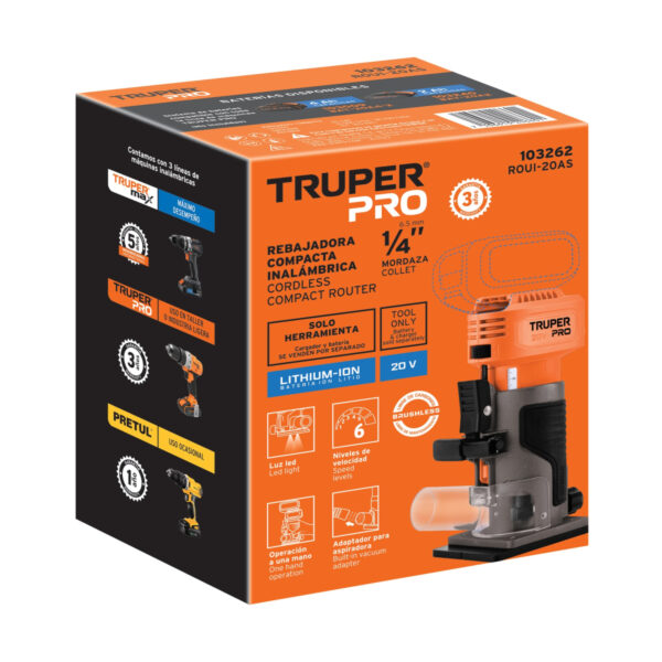Router (Rebajadora) 1/4", sin accesorios, TRUPER PRO