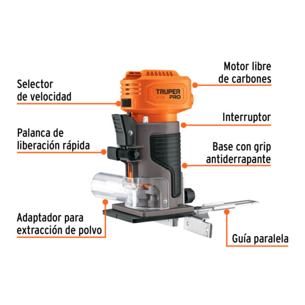 Router (Rebajadora) 1/4", sin accesorios, TRUPER PRO