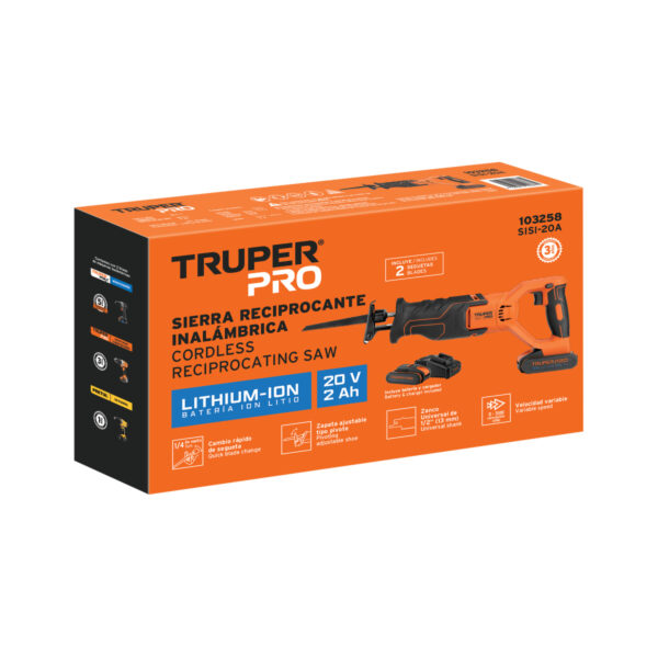 Sierra sable, 20V, 1 batería 2Ah, TRUPER PRO