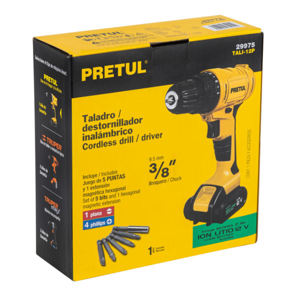 Taladro 3/8", 12V, 1 batería 2Ah, PRETUL