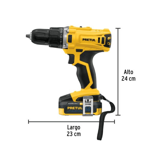 Taladro 1/2", 20V, 1 batería 2Ah, PRETUL